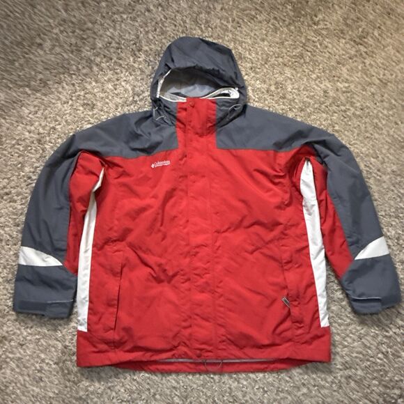 Columbia Interchangeable 3 IN 1 Men's XL - Red Gray & White Heavy Coat Jacket - Picture 1 of 12